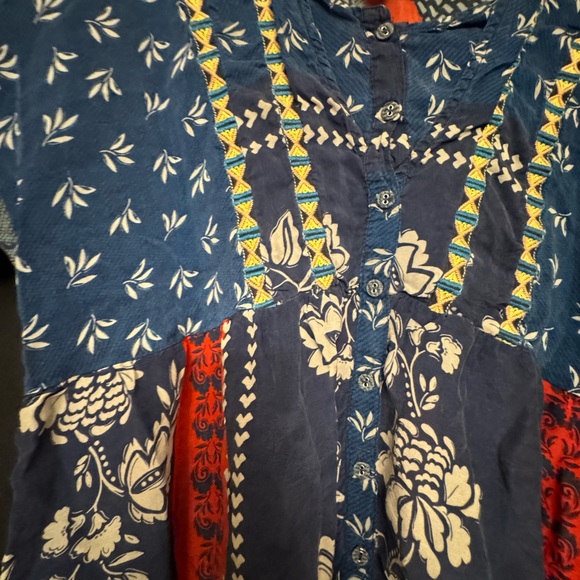 Johnny Was Ramona Button Down Top Bohemian patchwork peasant blouse - Picture 6 of 9